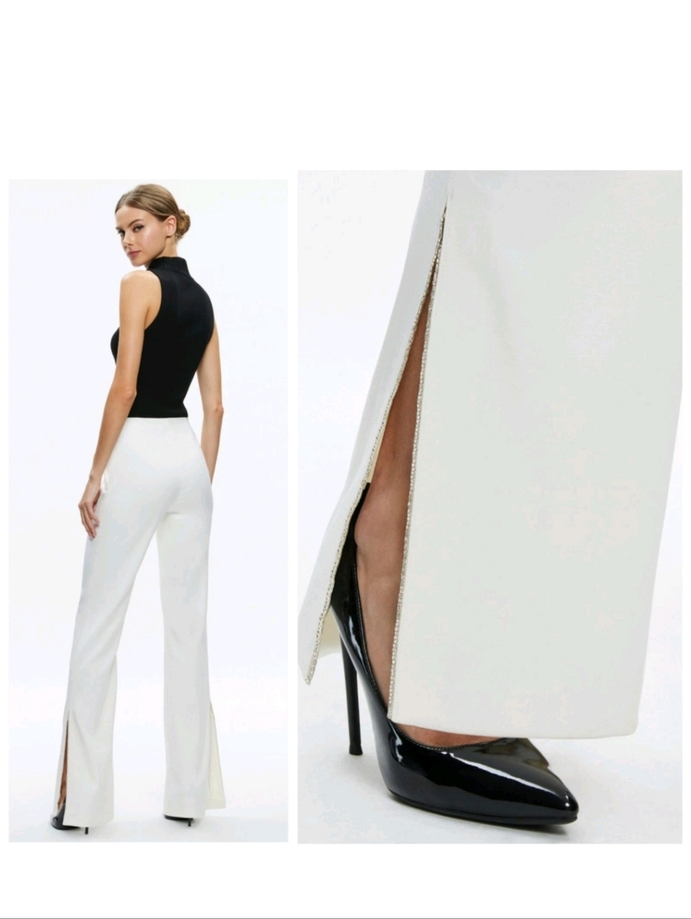 Alice + Olivia Lara Rhinestone Wide Leg Side Slits Pant Size 10